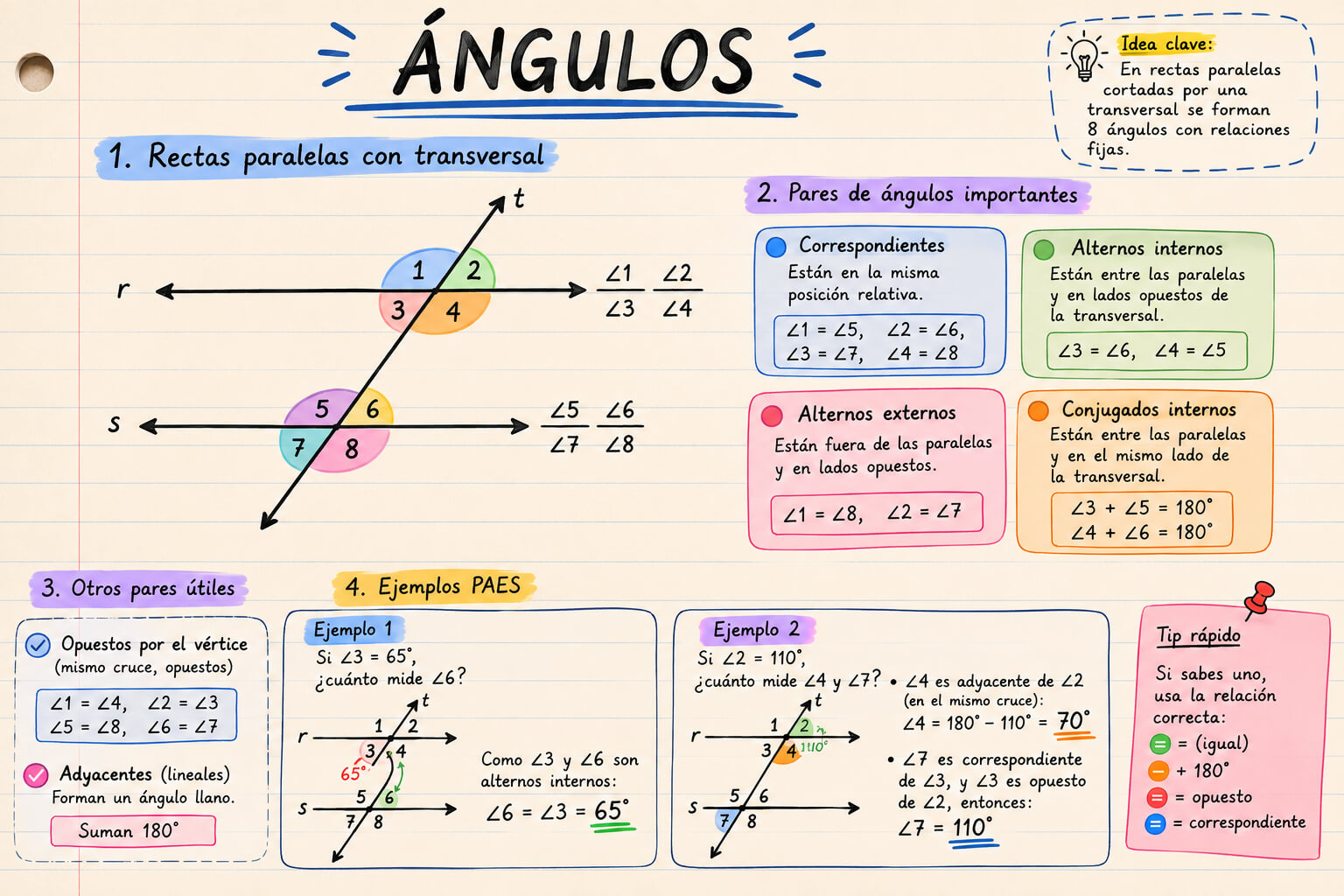 Rectas paralelas con transversal — pares de ángulos PAES