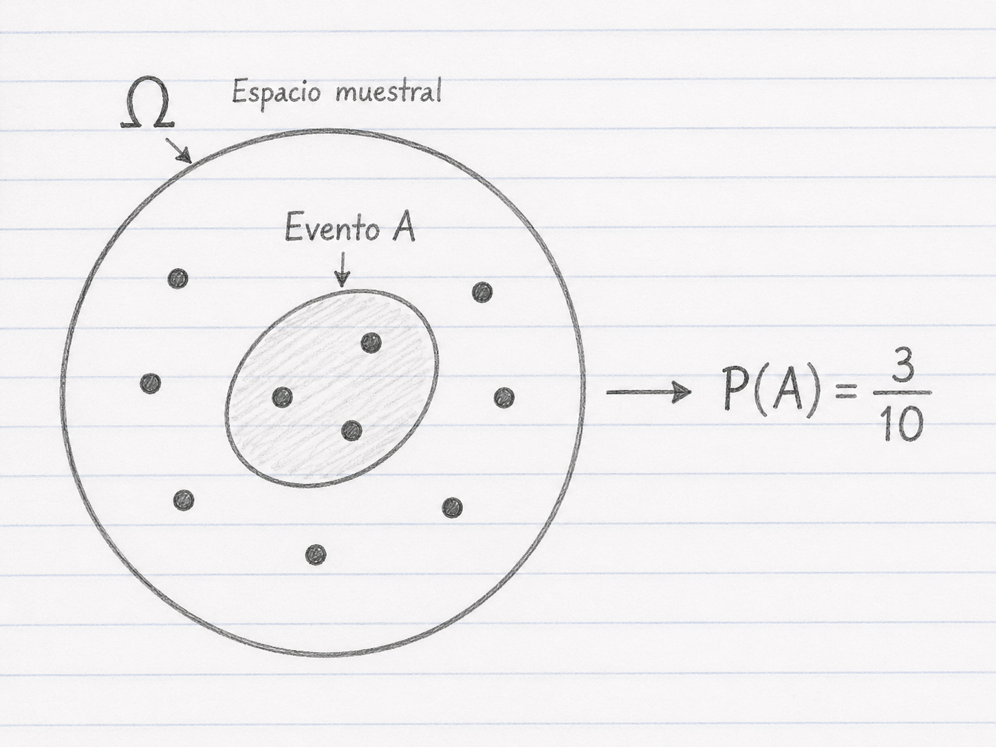 Espacio muestral Ω y evento A