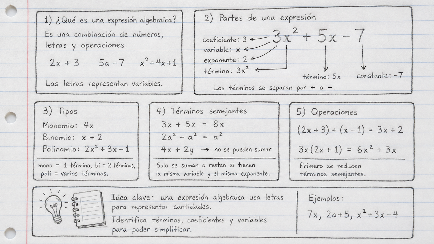 Resumen visual: expresiones algebraicas