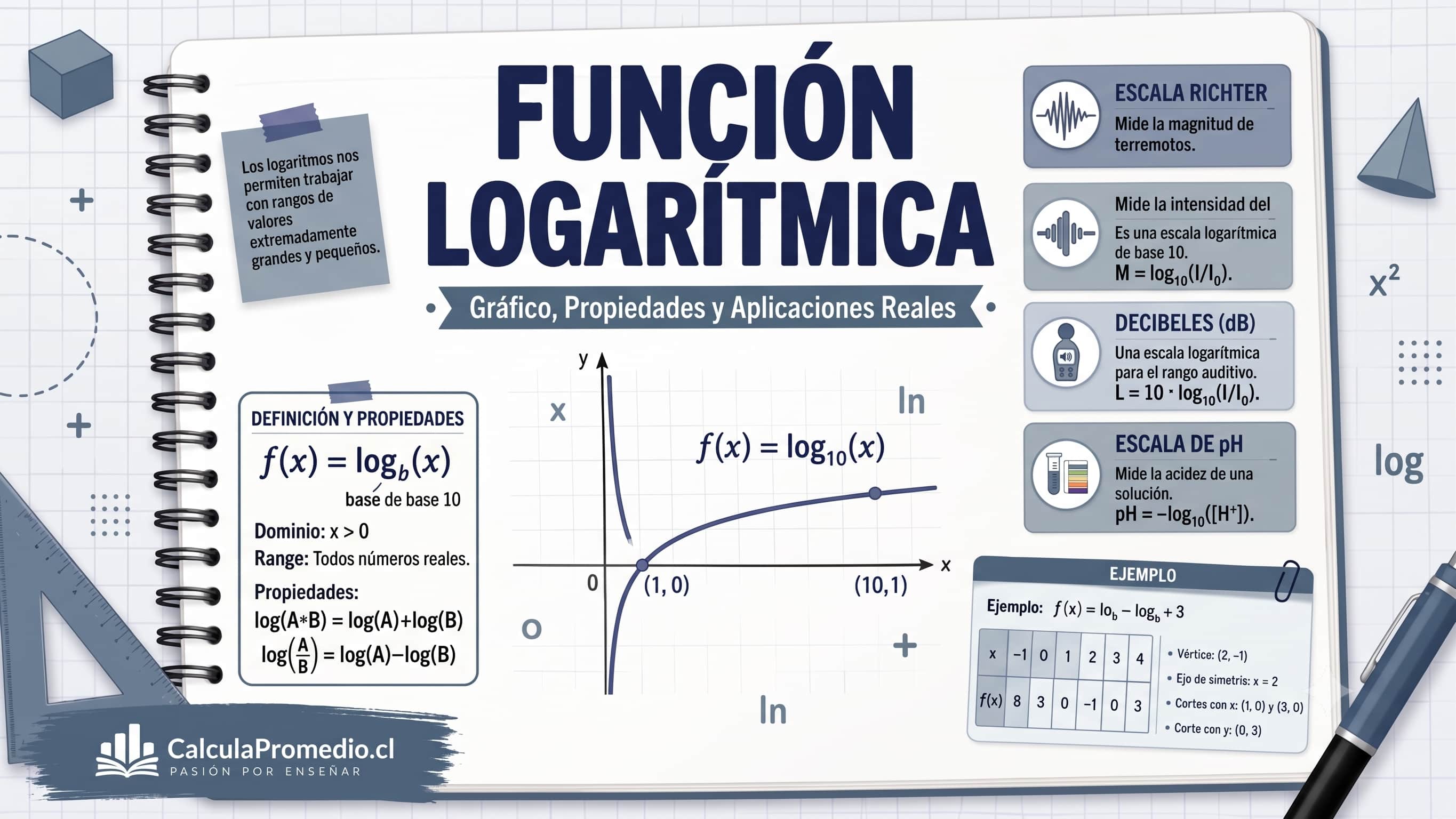 Ilustraci&oacute;n principal para la lecci&oacute;n de Función Logarítmica