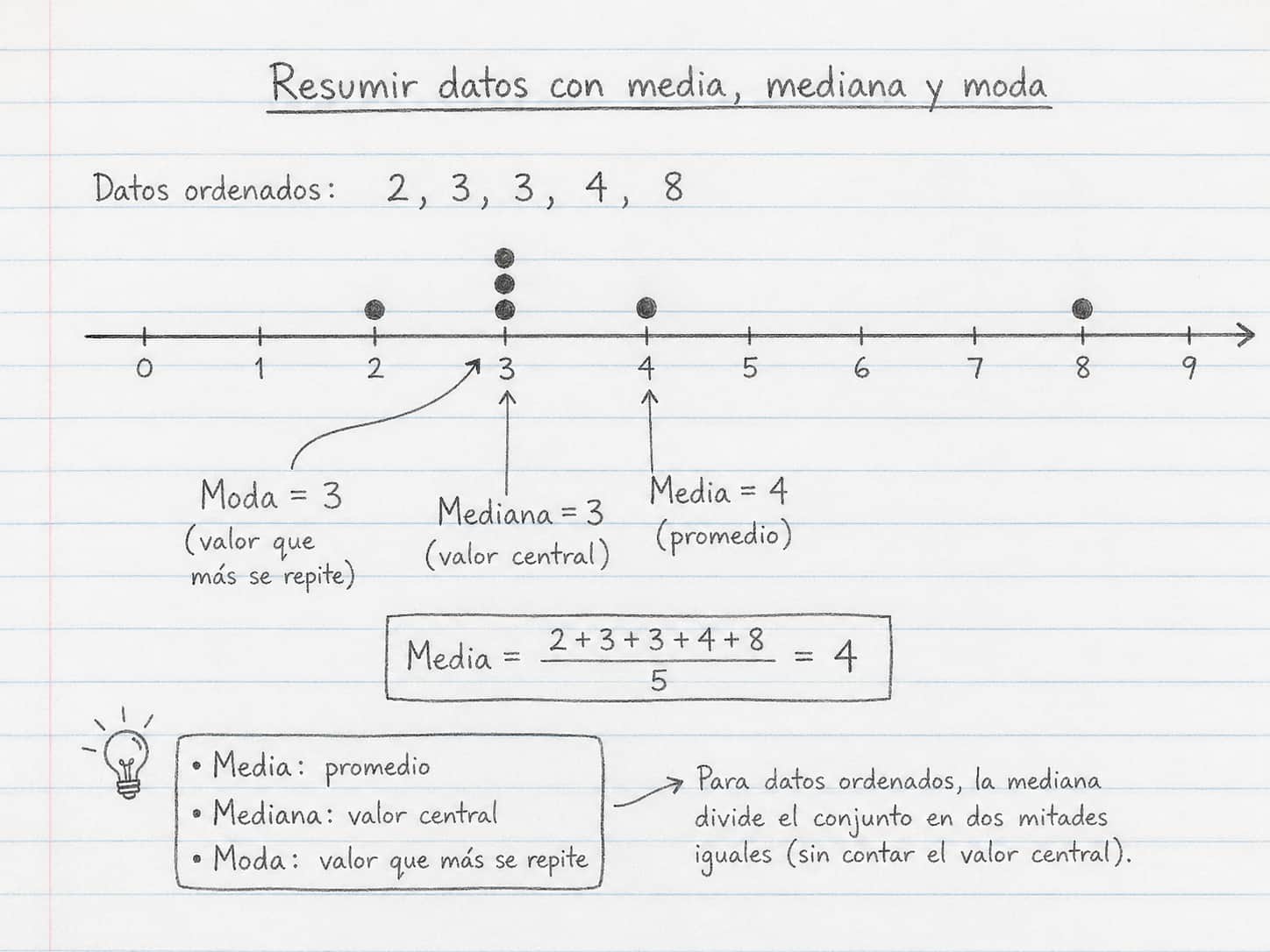 Comparación media mediana moda