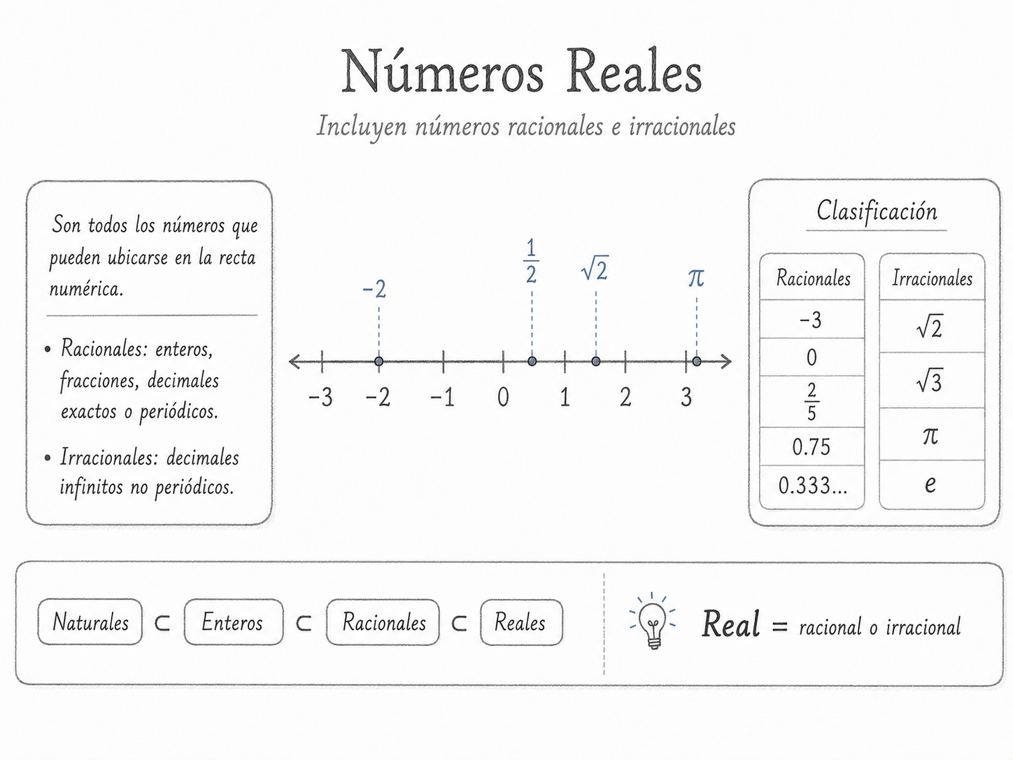 Diagrama completo de los conjuntos de números reales